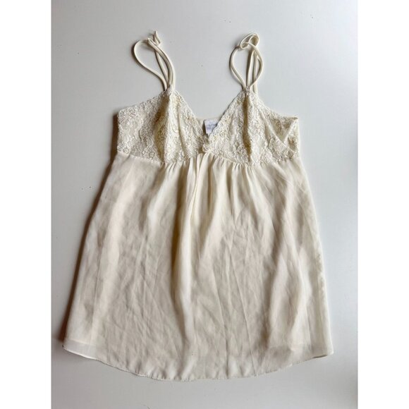 Vintage SECRET TREASURES Ivory Pearl Lace Chiffon Babydoll Slip Dress, Size L - Picture 5 of 13